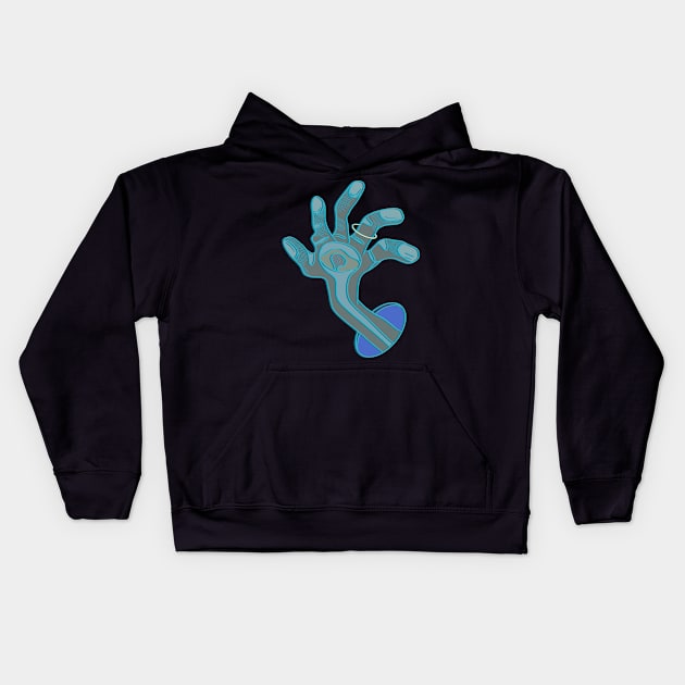 Weird abstract hand drawing coming out of a blue hole in light blue and brown colors Kids Hoodie by DaveDanchuk